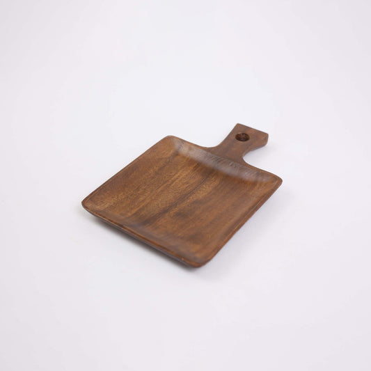 Small Square Wooden Platter with A Handle