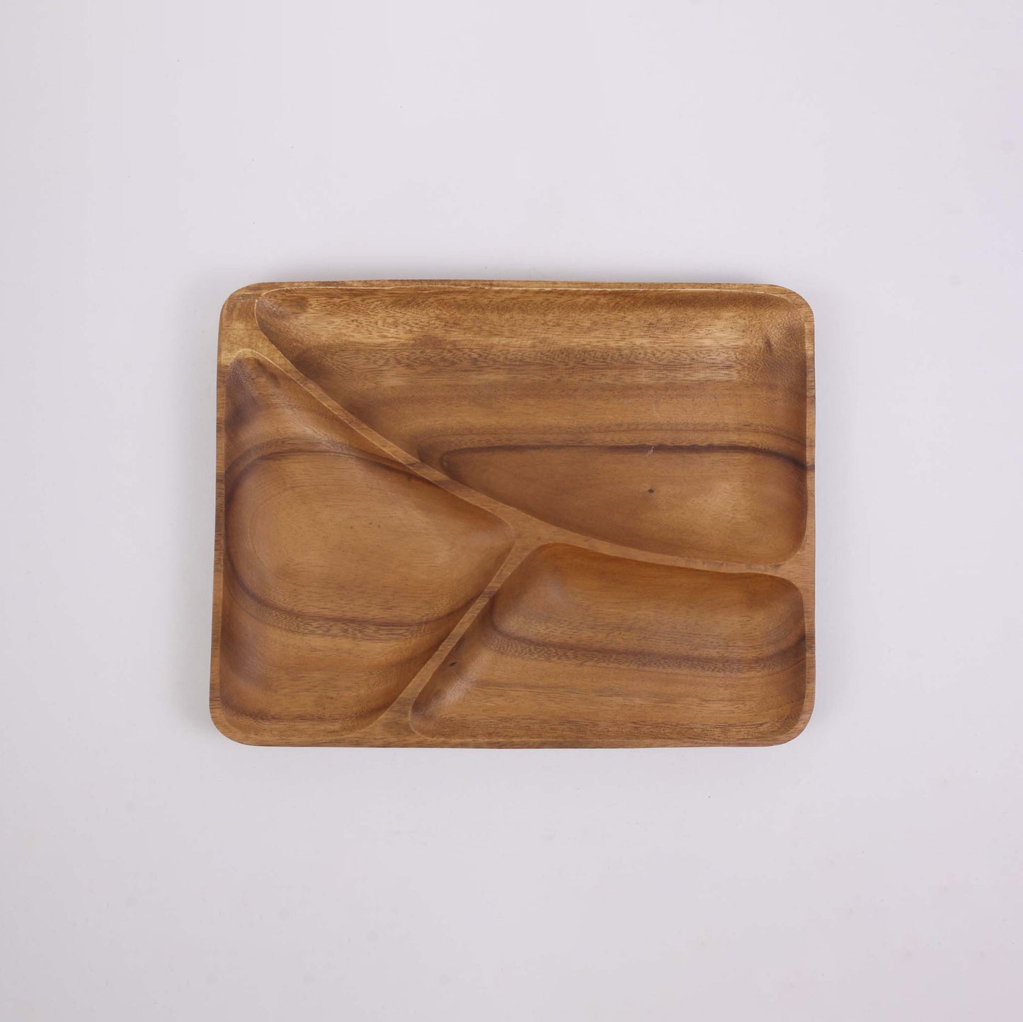 Rectangular Wooden Tray With 3 Divisions