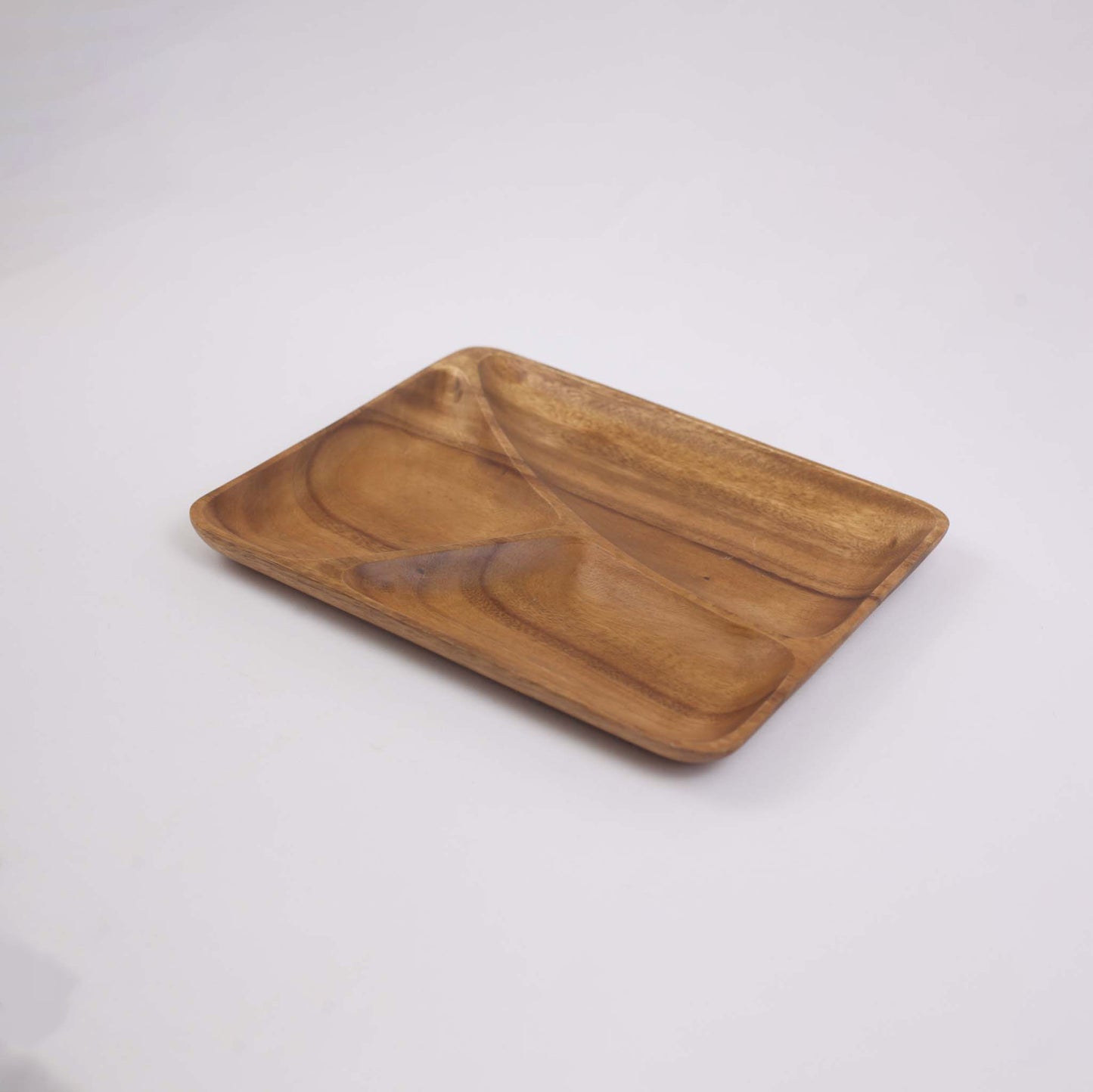 Rectangular Wooden Tray With 3 Divisions