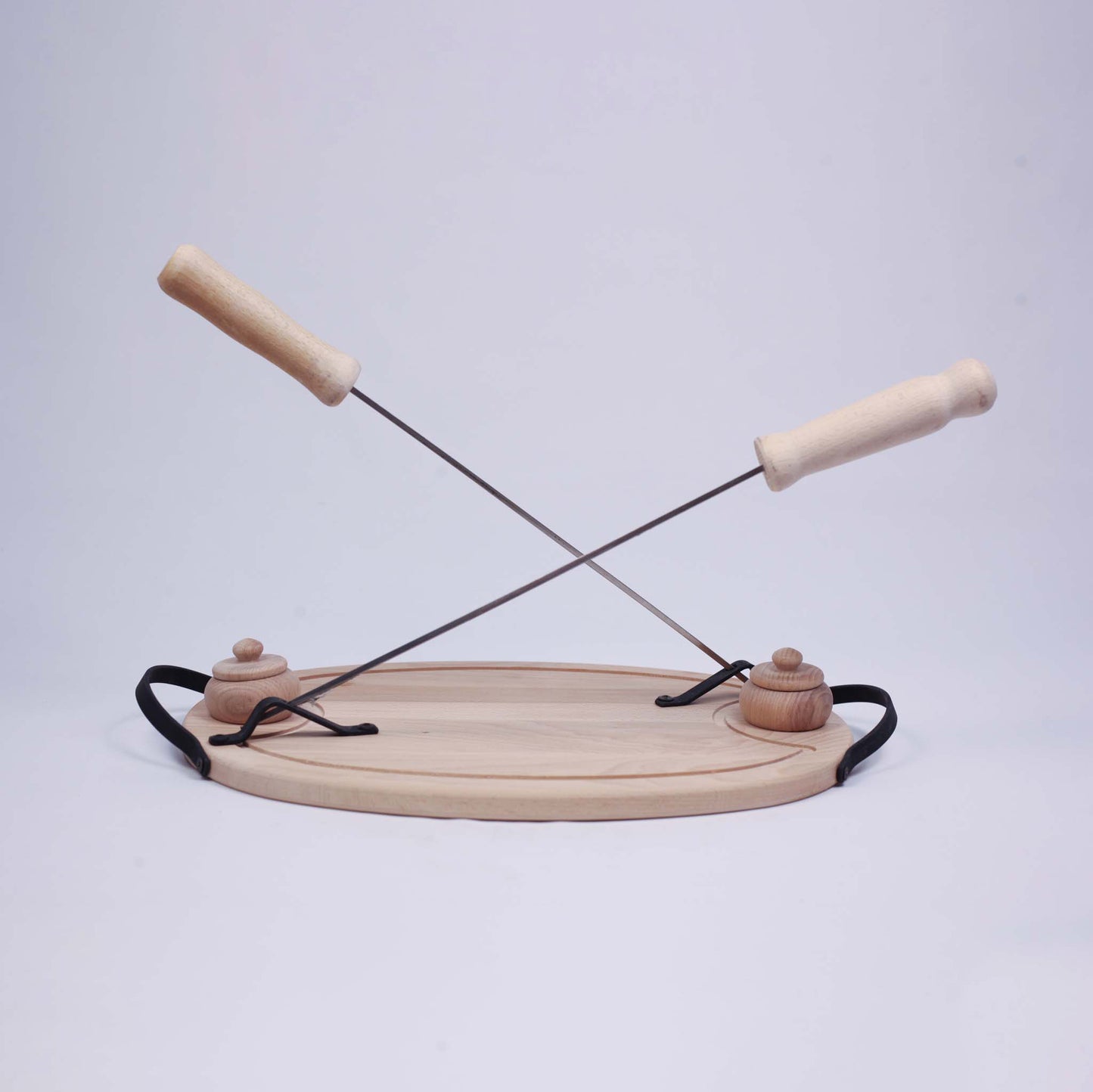 Wooden Tray With 2 Skewer and 2 Small Salt Shaker