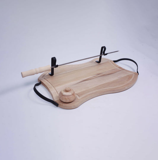 Wooden Tray With Skewer and Small Salt Shaker