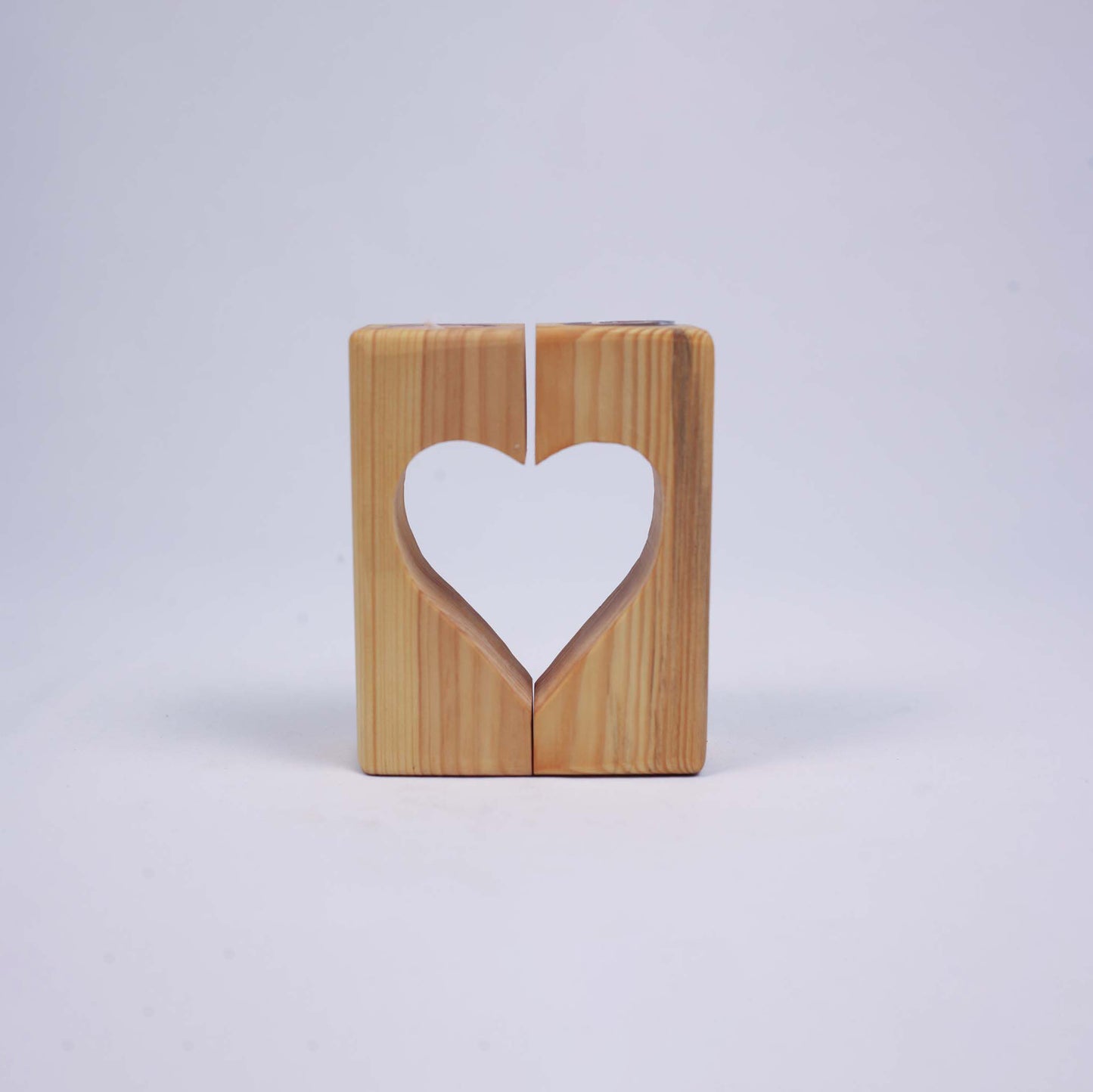 Two Wooden Candle Holders "Heart"