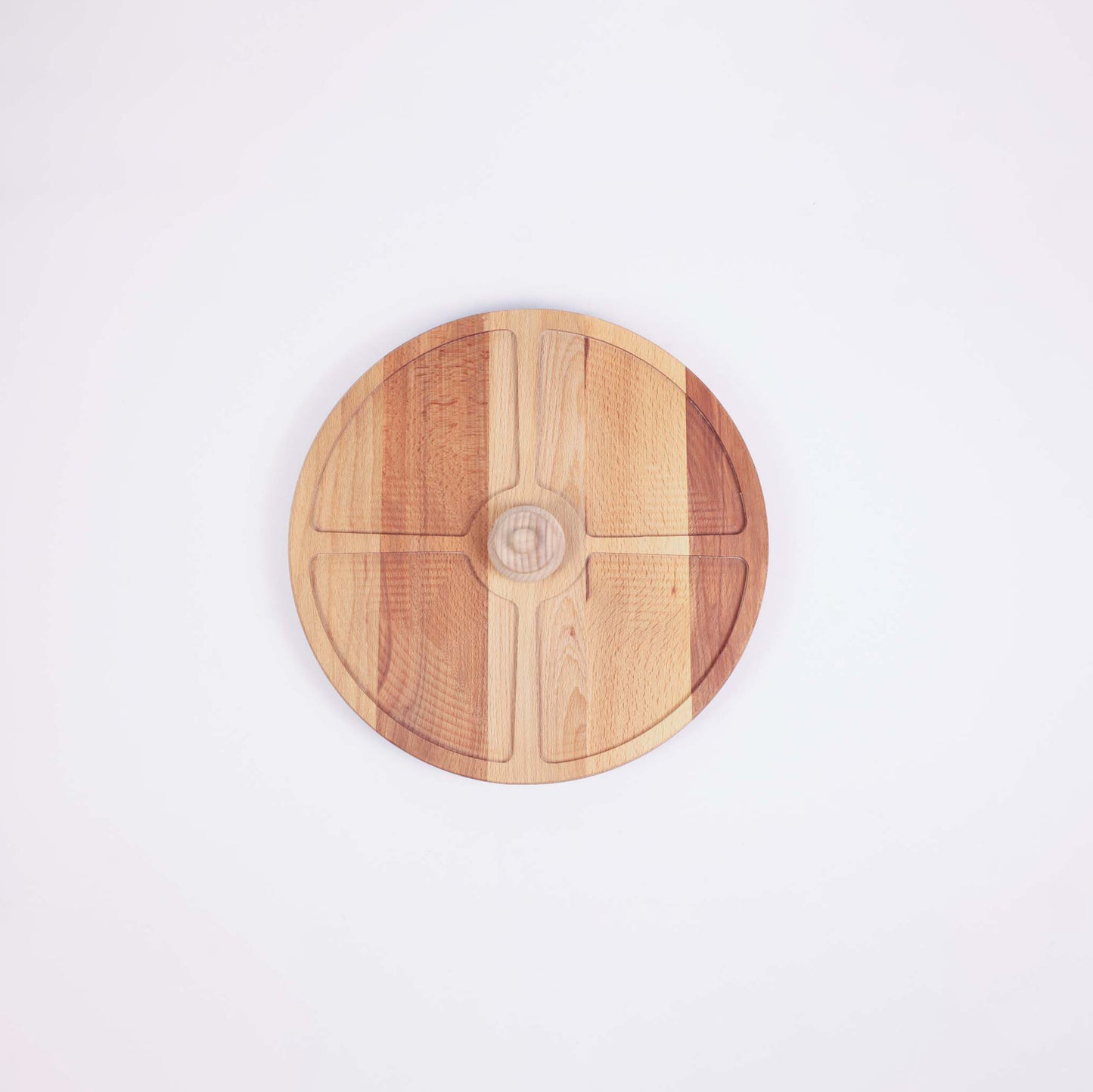 Round Wooden Platter With A Built-in Salt Shaker