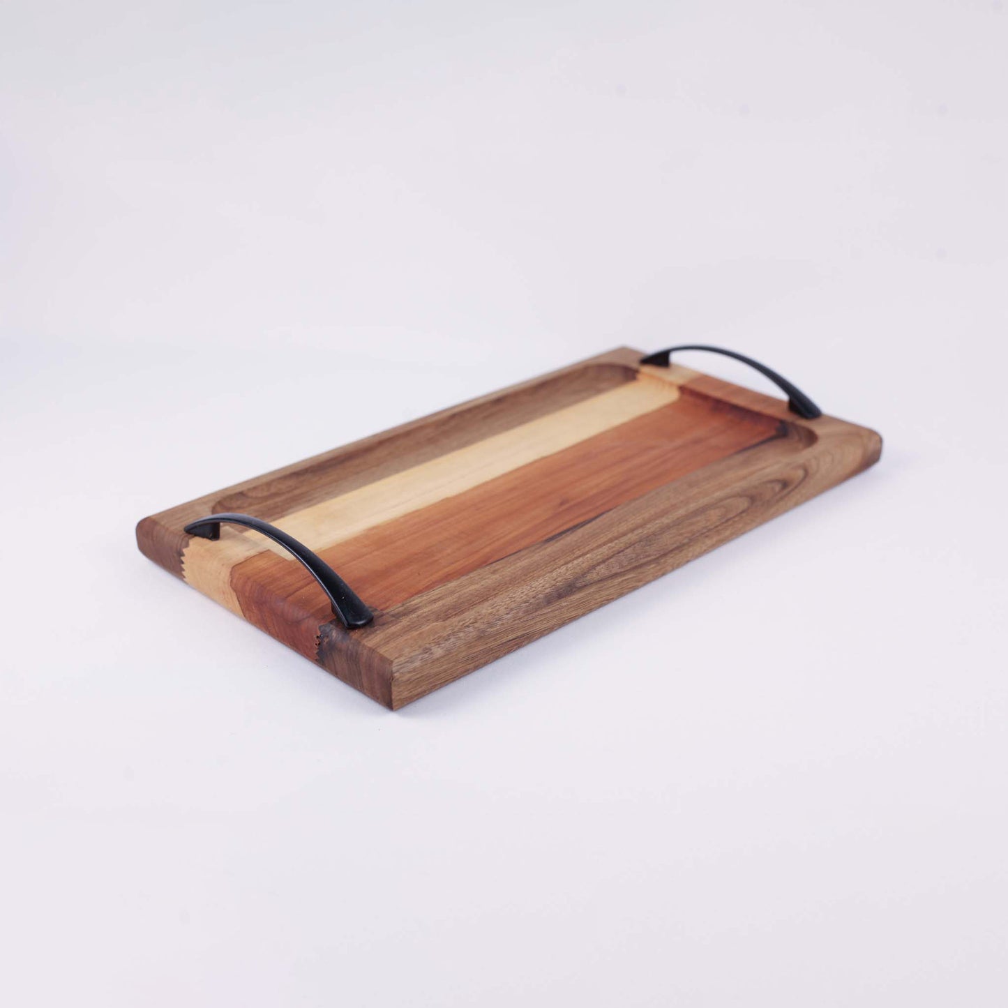 Wooden Tray With Metal Handles