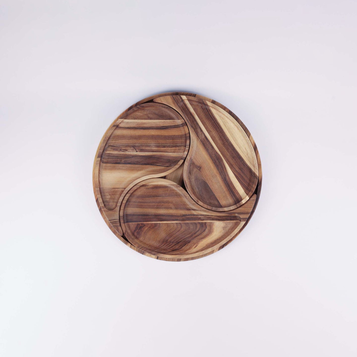 Round Wooden Platter with 3 Removable Divisions