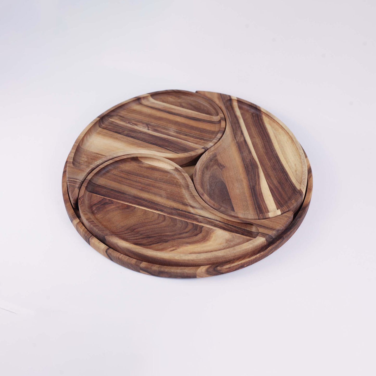 Round Wooden Platter with 3 Removable Divisions