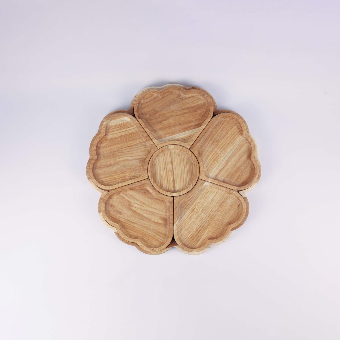 Large Wooden Platter "Flower" with 6 Removable Divisions