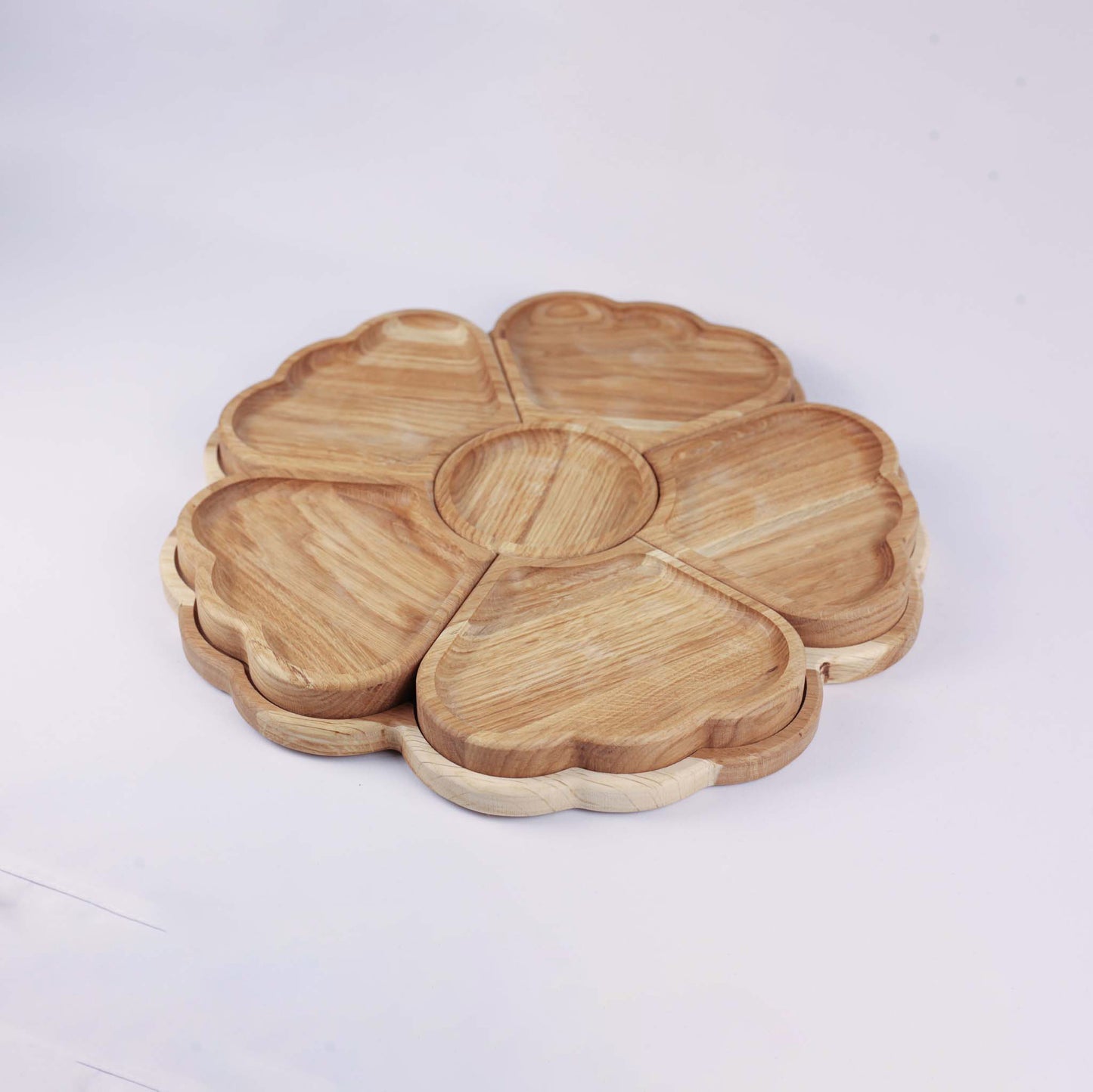 Large Wooden Platter "Flower" with 6 Removable Divisions