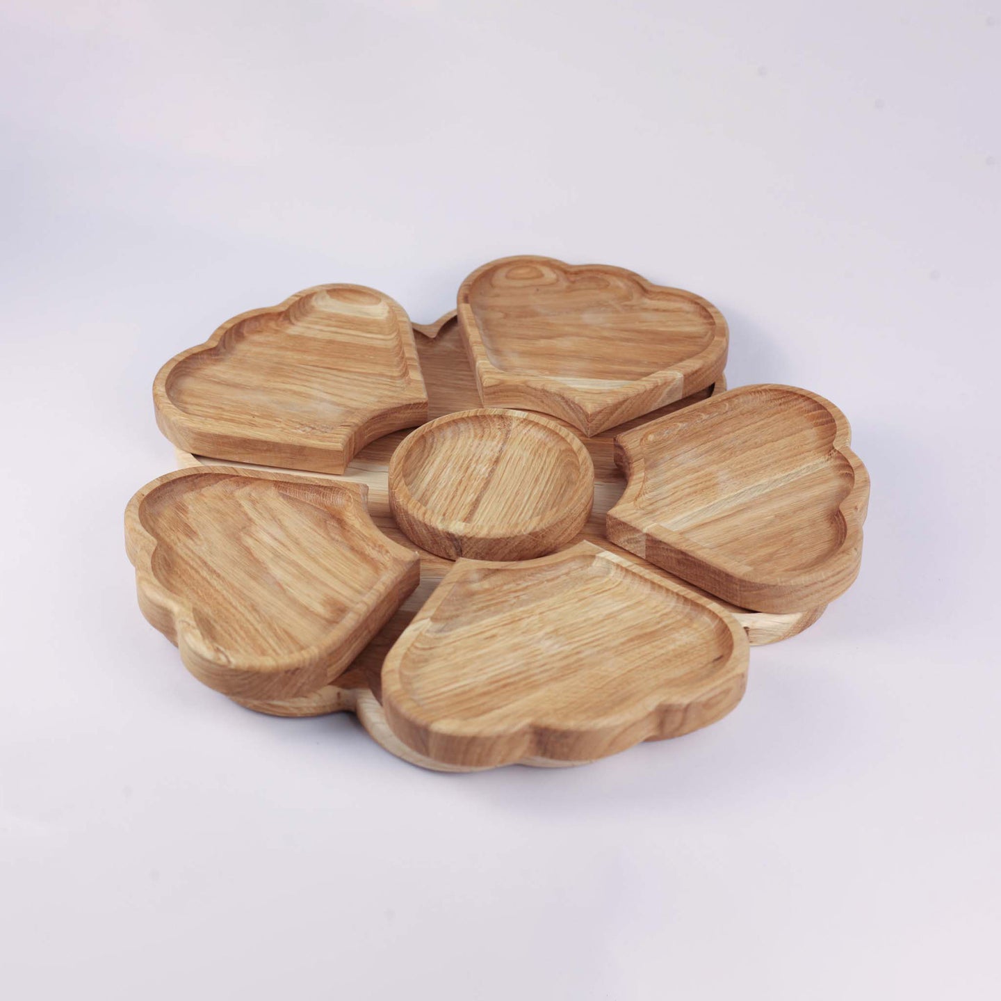 Large Wooden Platter "Flower" with 6 Removable Divisions